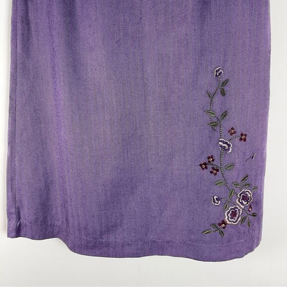 Vintage purple wool floral embroidered cottagecore herringbone midi skirt - Picture 4 of 6